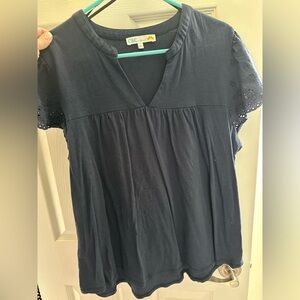 C&C California Blue Ruffled Blouse with Mandarin Collar